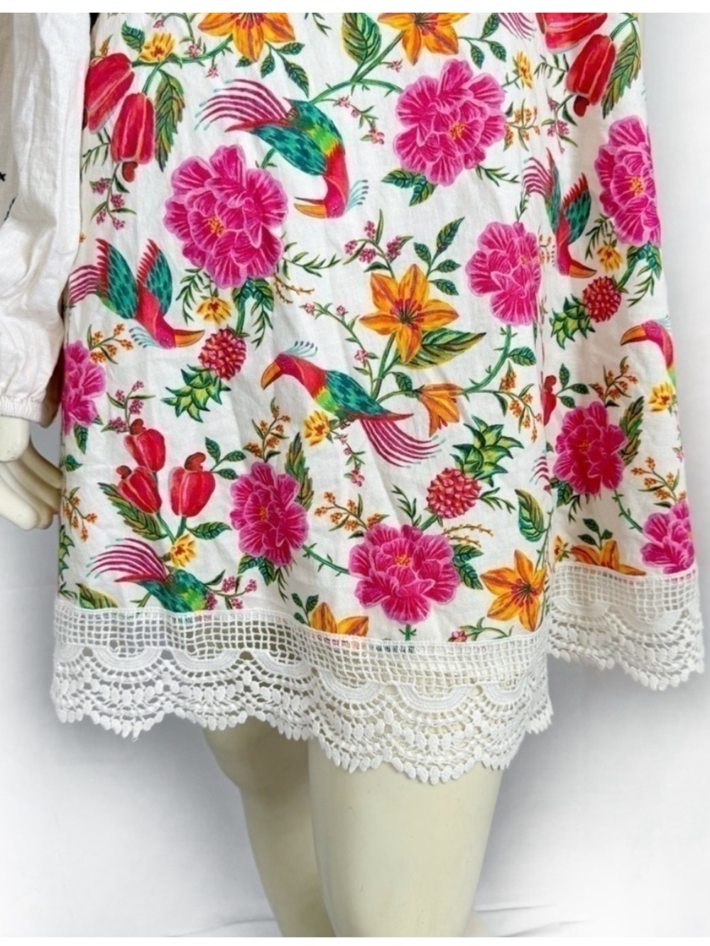 FARM Rio One-Shoulder Cream Floral Mini Dress with Pink & Green Accents - Picture 7 of 15